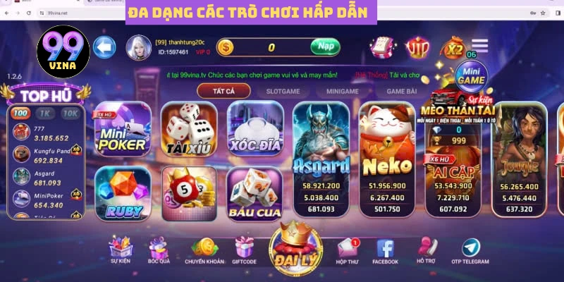 Đa dạng các trò chơi hấp dẫn