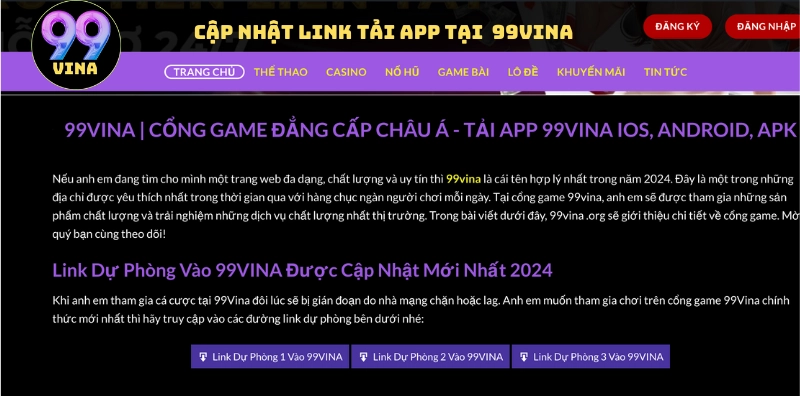 Cập nhật link tải app tại 99vina