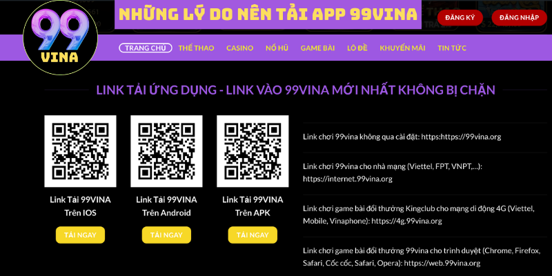 Những lý do nên tải app 99vina